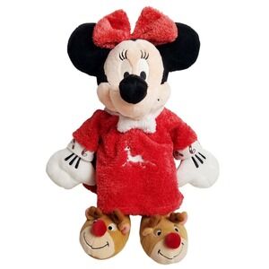 Disney Store Christmas Minnie Mouse Plush 16" PJ Sleeper Reindeer Slippers Candy